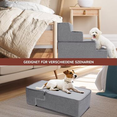 Dog stairs, dog ramp, non-slip dog stairs 5 steps, washable dog bed ramp, pet stairs made of high-density sponge, for injured & older dogs, cats (pet stairs 4 steps, gray)