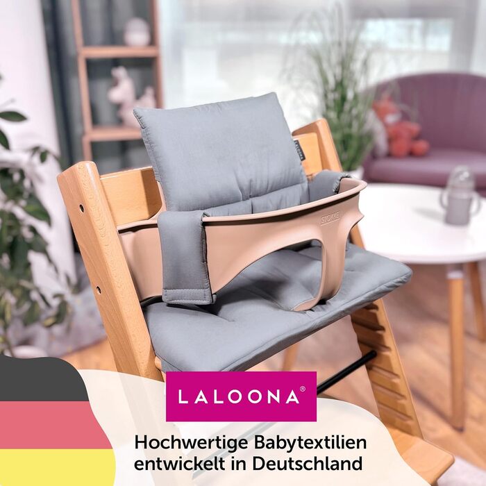 Подушка для стільчика Stokke Tripp Trapp LaLoona, 2 шт., бавовна, OEKO-TEX, гіпоалергенна, сіра, машинне прання
