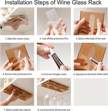 Тримачі для келихів вина SAMSYOKI (4 шт.) - настінне кріплення без свердління, для кухні, бару, ресторану (колір: коричневий)