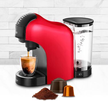 Ufesa Bellagio 3-in-1 Multi-Capsule Coffee Machine for Nespresso Original Capsule, Dolce Gusto, or Ground Coffee, Digital Touch Panel with 7 Levels, 1 L Water Tank, 1400 W, 15 Bar Pressure, Compact (1400 W | RED)