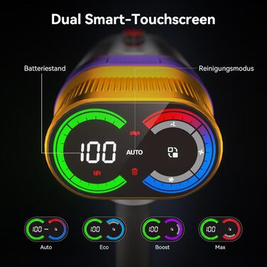 Бездротовий пилосос Vistefly V15 Ultra з акумулятором, 58000Pa, 600W, 70 хвилин роботи, подвійний дисплей, контейнер для пилу, дизайн, для твердих поверхонь, килимів, шерсті тварин