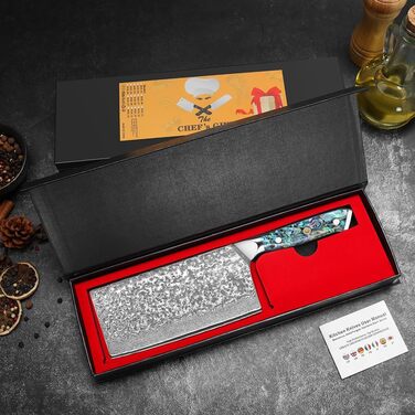 Ніж кухарський Дамаск з лезом 17.8 см, VG-10 сталь, ручка з мушлі Абалоне, подарункова коробка