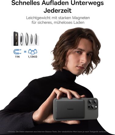 Power Bank Baseus Picogo AM41: Тонкий Magsafe Powerbank, PD 20W, 5000mAh, USB-C, для iPhone 17/16/15/14/13/12 (Чорний)