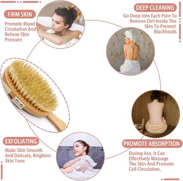 Щітка для тіла з довгим руків'ям, щітка для спини знімний руків'я, 2 насадки, для очищення тіла, скребок для спини в душі, натуральна щетина, Mango Largo