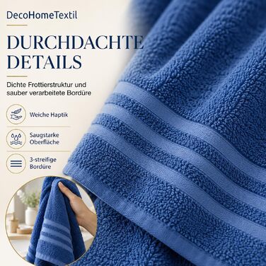 Набір рушників DecoHomeTextil Eco (6 шт.), махрові, екологічні та гігроскопічні, сині (4 шт. 70x140 см, 2 шт. 50x100 см)