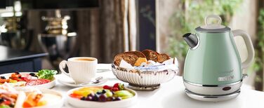 Електричний чайник Ariete Vintage 2868, Бежевий, 1 л, 1600W, з нержавіючої сталі, Retro дизайн, бездротовий, з автовимкненням