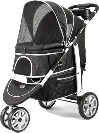 Візок для собак Innopet Monaco чорний з клямкою – універсальний візок для котів та собак, з дощем, складаний, знімний кошик, поворотне переднє колесо