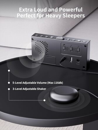 ROCAM Vibration Alarm Clock, Loud Alarm Clock for Deep Sleepers, 7'' Large Display, Bold Font, Digital, Adjustable Brightness, Dual Alarm, Snooze, USB Charger, for Use in the Bedroom (white)