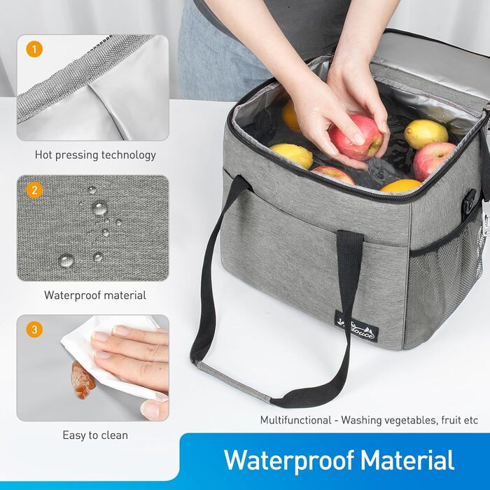 Термосумка Viedouce 30L: Ізольована сумка-холодильник для пікніків, кемпінгу та подорожей (сіра)