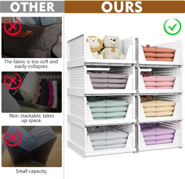 SNSLXH 5 Pack Stackable Closet Shelf Organizer, Multifunctional & Foldable Closet Organizer for Bathroom, Kitchen, Closet Storage, Space-Saving Closet Drawer Storage Box, White