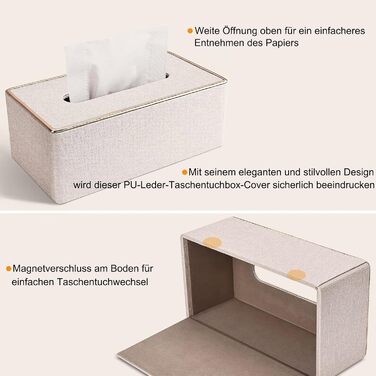 Скляниця для серветок Rarapop з PU-шкіри, прямокутна, для комода, ванної кімнати, офісу (Бежевий)