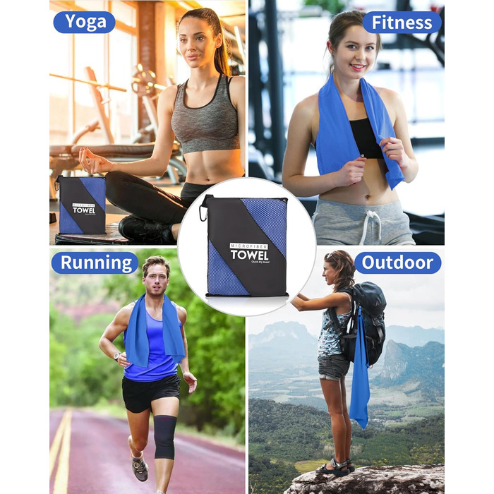 Набір рушників з мікрофібри (3 шт.): 180x80 см + 2 шт. 80x40 см. Для фітнесу, сауни, пляжу, подорожей. Темно-зелений (блакитний)