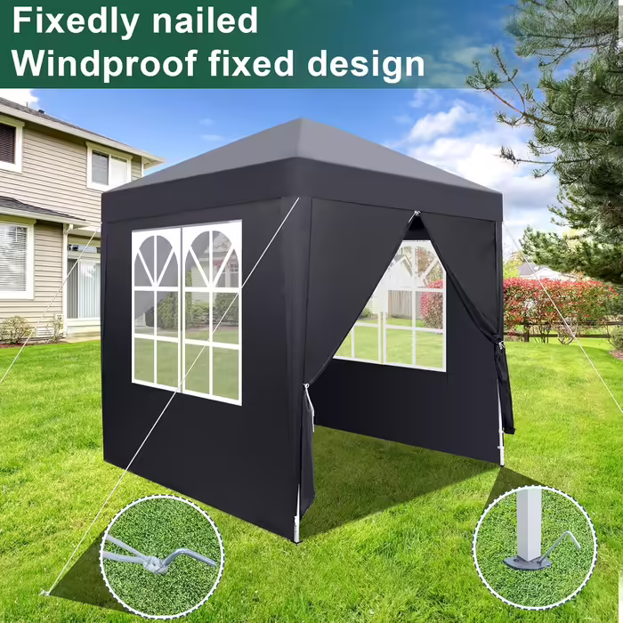 2x2m Gazebo, Pop-up, Windproof, Waterproof, Folding Gazebo, UV Protection 50+, Adjustable Height, with 4 Side Panels, for Outdoor, Garden, Party, Camping, Dark Grey
