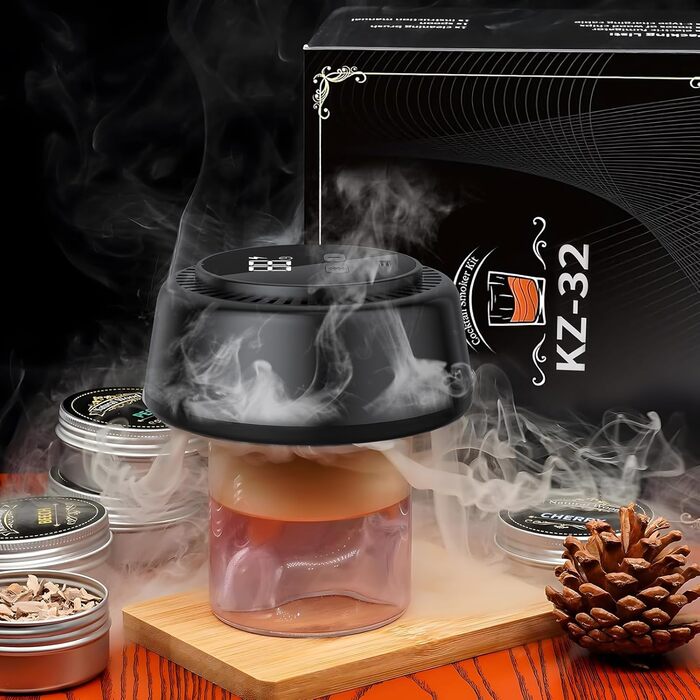 Електричний набір для копчення віскі, коктейльний дим-сет з LED-підсвічуванням, ретро-набір для копчення з 6 дерев'яними чіпсами, USB-C перезарядна аксесуар для віскі та бурбону