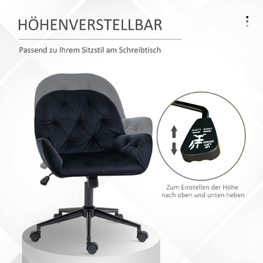 Vinsetto Living Room Chairs, Height-Adjustable Swivel Chair, Height-Adjustable Desk Chair, Velvet Look, Black | Aosom