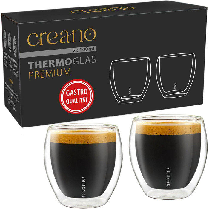 Creano PREMIUM double-walled espresso glasses 100ml - 2-piece set - Restaurant quality - 100% dishwasher safe - Thermoglass - Double-walled glass - NEW 2024