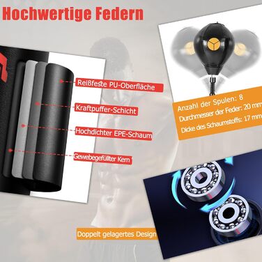 GYMAX Box Speed Trainer: регульована Standboxsack з 2 рефлекс-м'ячами та 360° поворотним кріпленням, заповнюється піском/водою, для боксу, муай-тай, MMA (дорослих та підлітків)