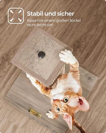 Feandrea Scratching Post, Scratching Trunk, Cat Tree, 10 cm Thick Trunk, Scratching Column Made of Natural Sisal Rope, 73 cm High, with Plush Play Ball, Furniture Scratch Protector, Greige PCA021G01