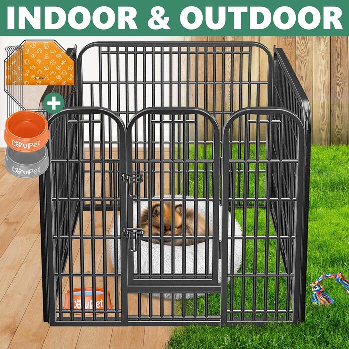 Вольєр для цуценят Freilaufgehege XXL: просторий вольєр для собак, котів, кроликів з дахом та анкерами. 8 секцій по 80x80 см, чорний