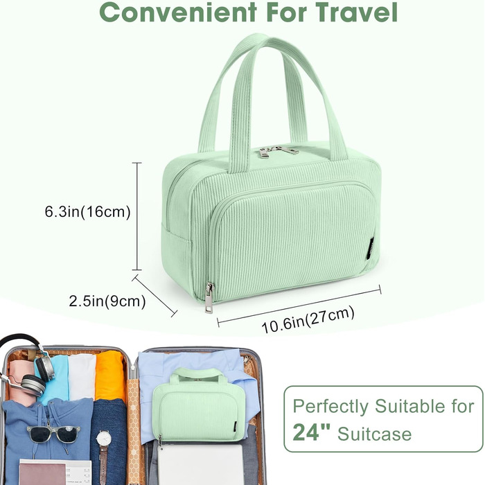 Косметичка жіноча Kalidi з багатьма відділеннями та відділенням для пензликів, велика, для подорожей, зелена (м'ятна)