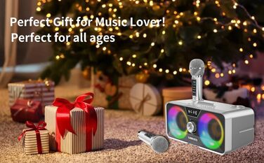 Портативна караоке-машина з Bluetooth, 20W, 2 бездротові мікрофони, PA-система для дому, вечірки, церкви, пікніка, відпочинку на природі (сіра)