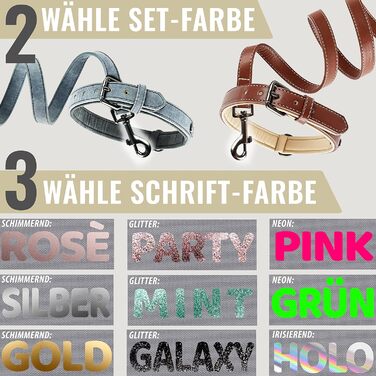 Набір повідка та нашийника ne&no® (веганська шкіра) для собак. Міцний поводок з карабіном, регульований нашийник. Розмір S, коричневий/бежевий, персоналізований.