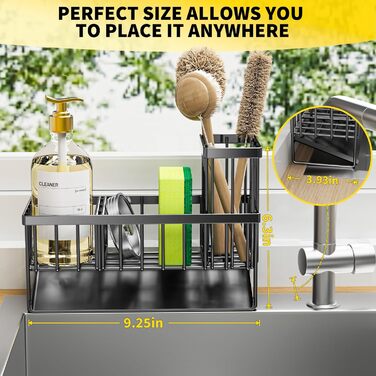 Cisily Kitchen Sink Caddy Organizer with Tall Brush Holder, Sponge Holder for Sink, 304 Stainless Steel, Kitchen Countertop, Soap Dispenser, Organizer, Kitchen Decoration and Accessories