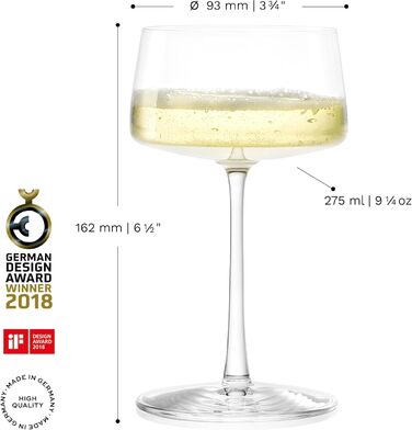 Stölzle Lausitz Champagne Coupes Power 6-Piece Set 275 ml – Elegant crystal glasses ideal for Champagne, sparkling wine & Prosecco – High-quality sparkling wine glasses made in Germany – Dishwasher & impact resistant