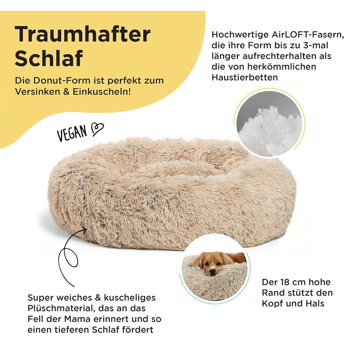 Круглий лежак для котів та собак Best Friends by Sheri - заспокійливий, машинного прання, бежевий, 58x58 см