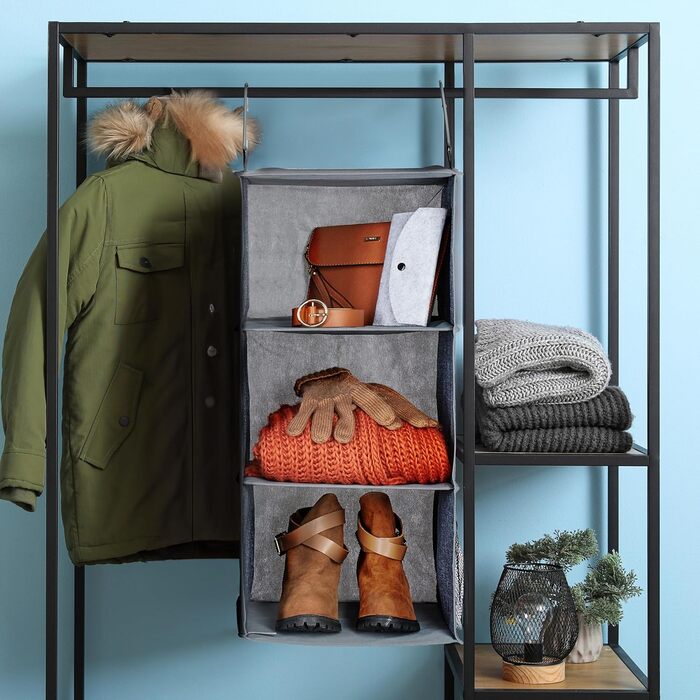 Органайзер для шафи Relaxdays: 2 шт., сірий, тканинний, з 3 відділеннями та гачками (73x30x30 см)