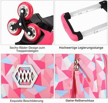 Дитячий шкільний рюкзак-тролей з 6 колесами для дівчаток та підлітків, водонепроникна сумка на колесах, колір Rose