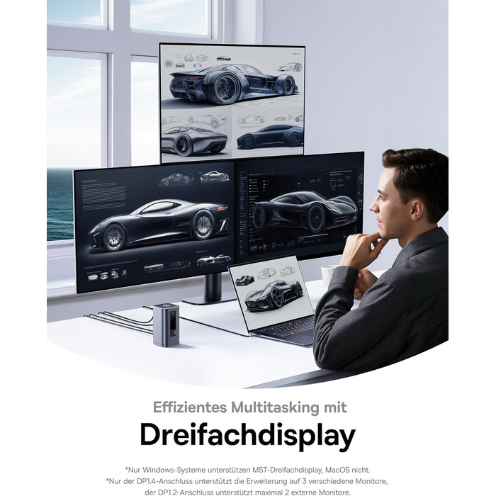 Базаус Док-станція USB-C 12-в-1 для ноутбуків Dell/HP/Lenovo/Asus/Acer/Mac, 2 монітори 4K HDMI, 10Gbps USB-C/A, 100W PD, Gigabit Ethernet