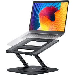 Adjustable Laptop Stand with 360° Swivel Base - Stable Ergonomic Foldable Laptop Riser for Desk - Compatible with MacBook Pro/Air & Notebooks up to 16 inches (A-Black)