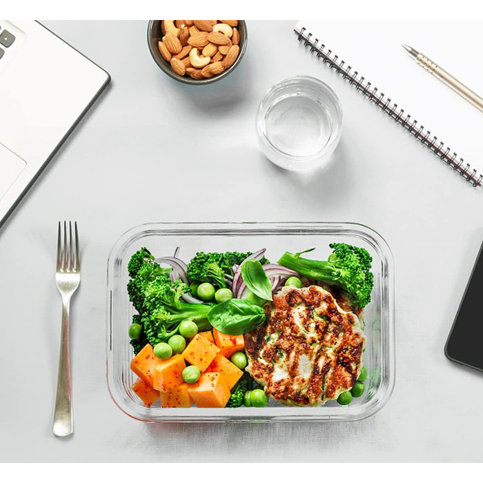 Набір скляних контейнерів MCIRCO 30 шт. (15 контейнерів + 15 кришок) - прозорі кришки, BPA free, для дому, кухні, ресторану (сірий)