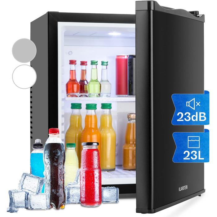 Klarstein Mini холодильник для кімнати, 23L, для напоїв та косметики, міні-бар, тихий, регульована полиця, компактний холодильник для догляду за шкірою 5-15°C, чорний