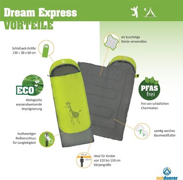 Дитячий спальний мішок-ковдра outdoorer Dream Express з бавовняною підкладкою, зелений