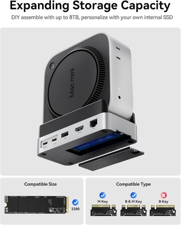 ORICO MiniDock VS10: Док-станція та підставка для Mac mini M4/M4 Pro з корпусом для NVMe SSD, хаб USB-C з 4K HDMI, DisplayPort, SD/TF 3.0, USB-C/A 10Gbps, PD 100W, 10-в-1, DIY