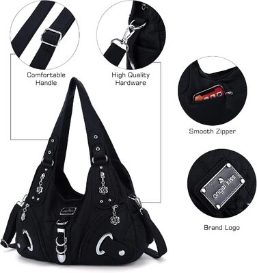 Сумка жіноча Angel Kiss Hobo через плече, чорна, PU шкіра, багато відділень