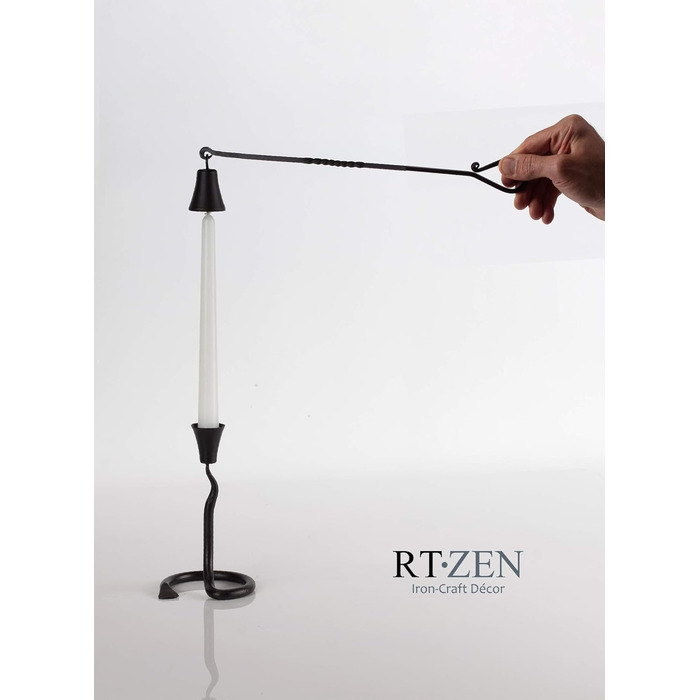RTZEN - Décor Candle Snuffer with Long Handle, Black Wrought Iron Candle Snuffer, Easily Extinguish Any Candle in Dining Room, Kitchen, Bathroom or Spa, Handmade Authentic Unique Gift