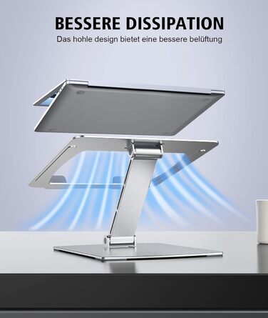 Підставка для ноутбука Glangeh, регульована по висоті, ергономічна, портативна, для столу, складана, з алюмінію, сумісна з MacBook Air/Pro (10–16 дюймів), срібна