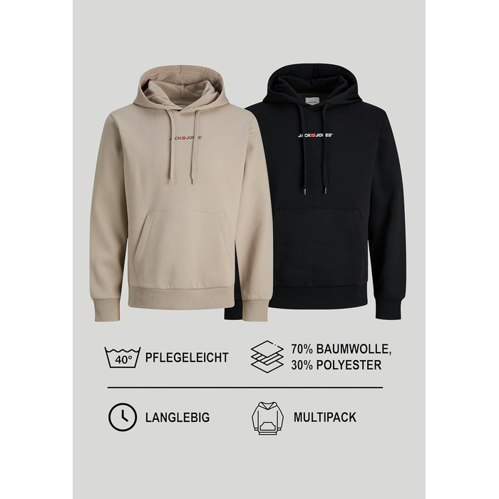 Набір чоловічих худі JACK & JONES (2 шт.) — бавовняний світшот з каптуром, вуличний одяг для відпочинку, кольори: чорний, темно-зелений/бежевий, розмір M