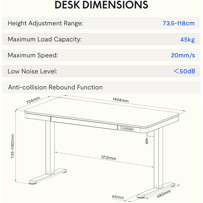 FLEXISPOT Electric Standing Desk with LED Display, Memory Function, USB Port & Drawer - 140x70cm Natural Maplewood