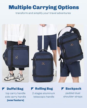 Рюкзак-валіза Hynes Eagle 42L з колесами для подорожей та бізнесу, 54x35x23 см, блакитний, 2024.