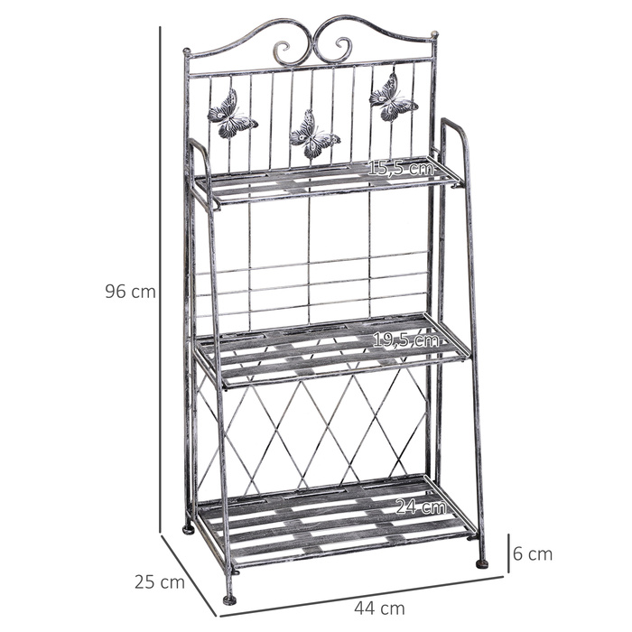 Outsunny Plant Shelf, Plant Stand, Flower Shelf, Flower Stand, Flower Ladder, Garden Shelf, 3 Tiers, Metal, Silver Gray, 44 x 25 x 96 cm