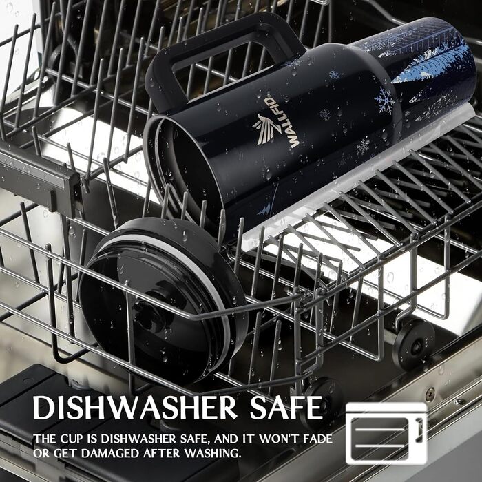 Термокружка WALLFID 40oz з нержавіючої сталі, вакуумна ізоляція, з кришкою, 3 трубочки та щітка для чищення, для гарячих та холодних напоїв, ідеальна для кави, чаю, смузі та іншого