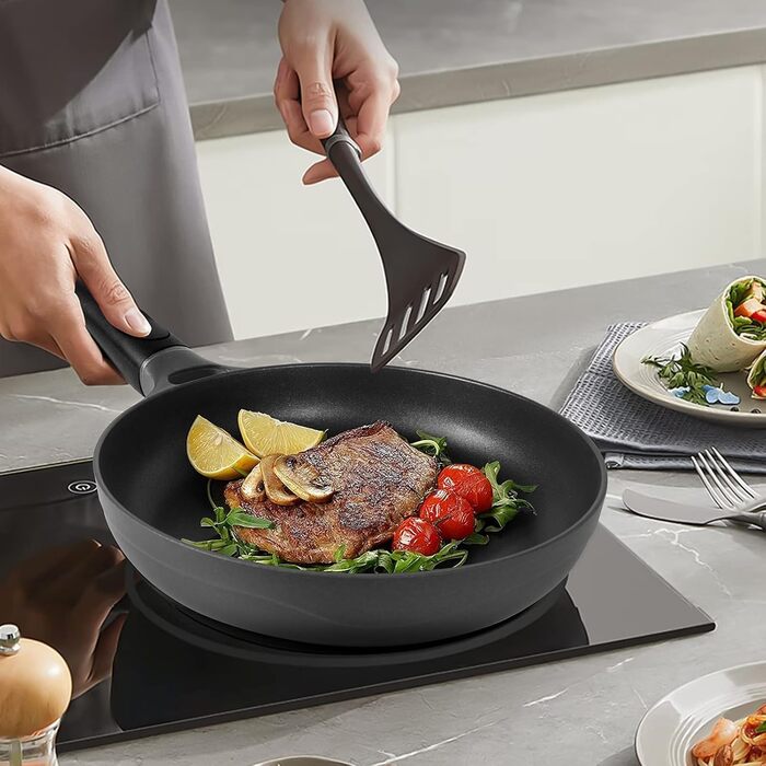 Сковорода індукційна 28 см з антипригарним покриттям, знімний ручка, універсальна сковорода, BPA Free, алюмінієвий лиття, чорна