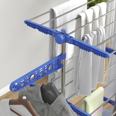 HOMCOM Clothes Dryer Tower with Wheels, 3 Tiers, Foldable Side Wings, Steel, Blue | Aosom