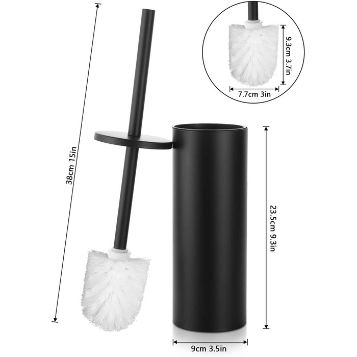 Hoomtaook Toilet Brush with Holder, WC Brush Black, Freestanding Toilet Brush Stainless Steel with an Extra Replacement Head, Black