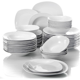MALACASA Комплект посуду на 12 осіб, серія Elisa, 48 предметів: тарілки супові, десертні, обідні та миски, порцеляновий сервіз, світло-сірий колір