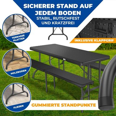 Складний обідній стіл KESSER® 183x76 см, ротанг, для кемпінгу, саду, тераси, балкона, 6 осіб, антрацит